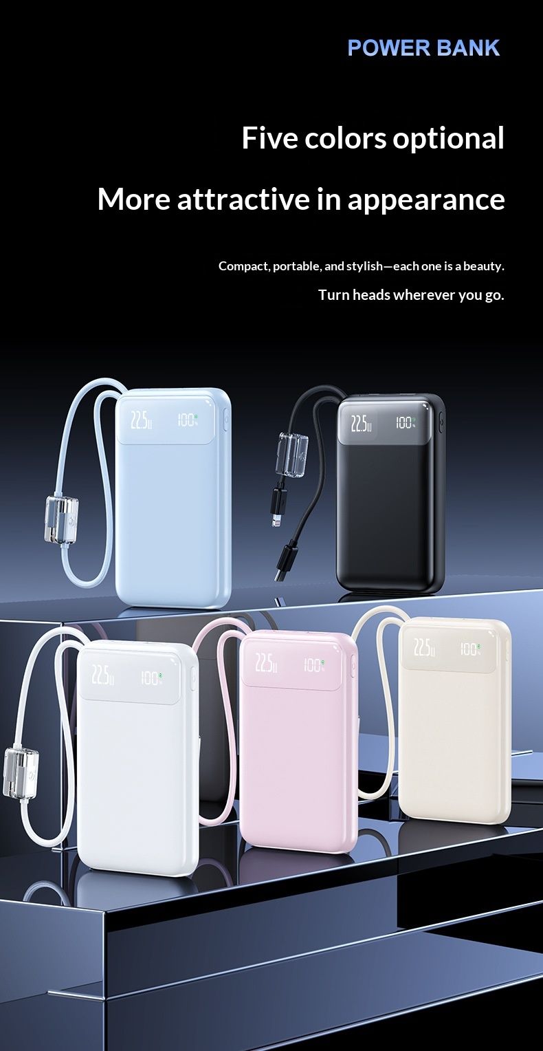Nouvelle batterie externe transfrontalière ultra-mince de 20 000 mAh avec charge ultra-rapide (22,5 W) et câble inclus, cadeau personnalisé_voghion.com