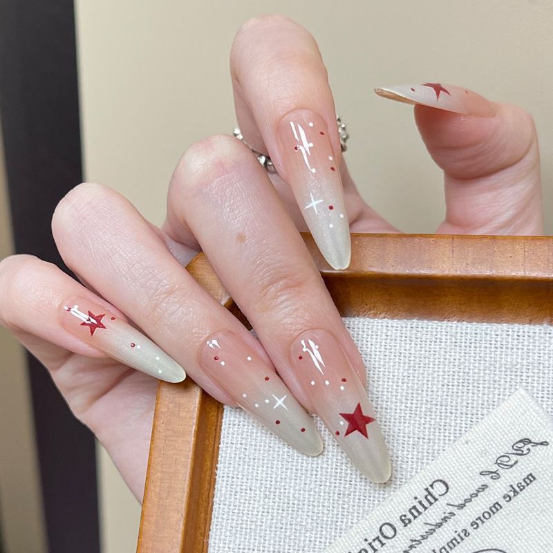 Hot-Selling Wearable High-End Star Polka Dot Gradient Pre-Made Nail Tips Sweet Cool Hot Girl Nails_voghion.com
