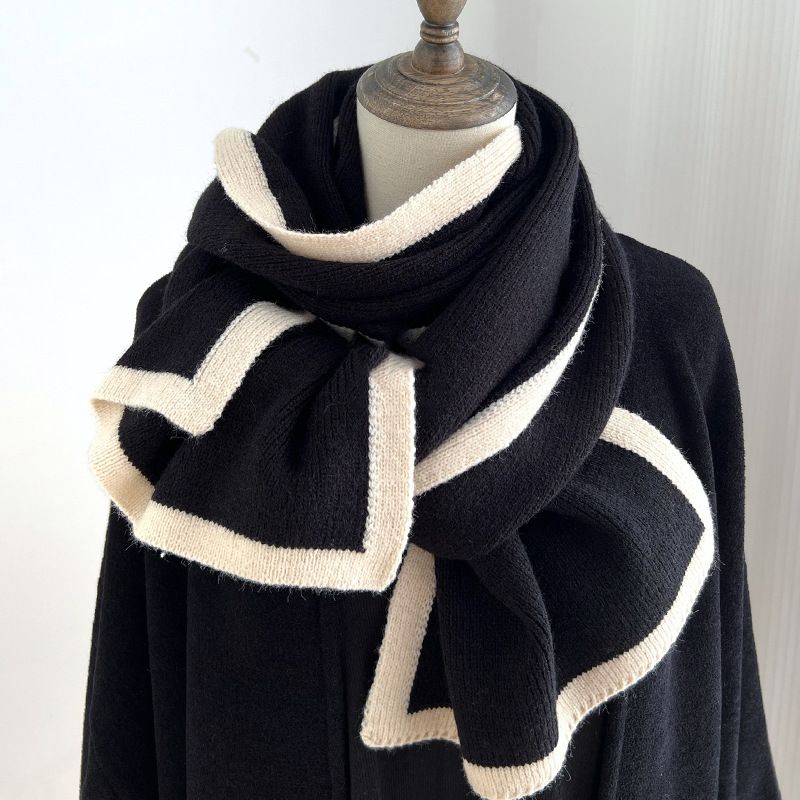 Schwaarz-wäiss Faarfpassend Schal, Wanter neien High-End Randstrickpullover, Nischdesign, villfälteg fir Männer a_voghion.com