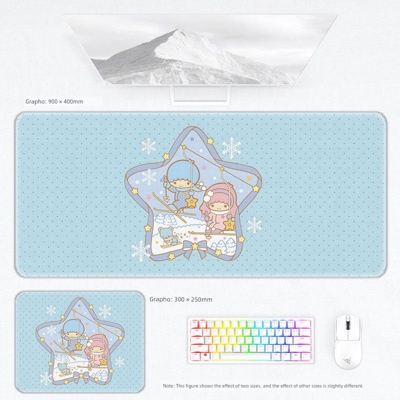 Little Gemini Mouse Keyboard Girls' Office Game Secondary Cartoon Notebook Desk Pad Thickened Oversized_voghion.com