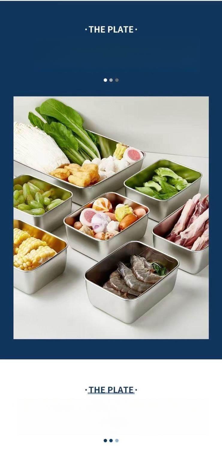 Stainless Steel Food Storage Container Small Square Kitchen Basin Luncheon Meat With Lid Freezing Divider Box Frozen_voghion.com