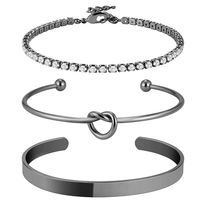 Bracciale da tennis con catena a griffe geometriche, semplice e alla moda, in acciaio inossidabile con nodo a cuore, per donna_voghion.com
