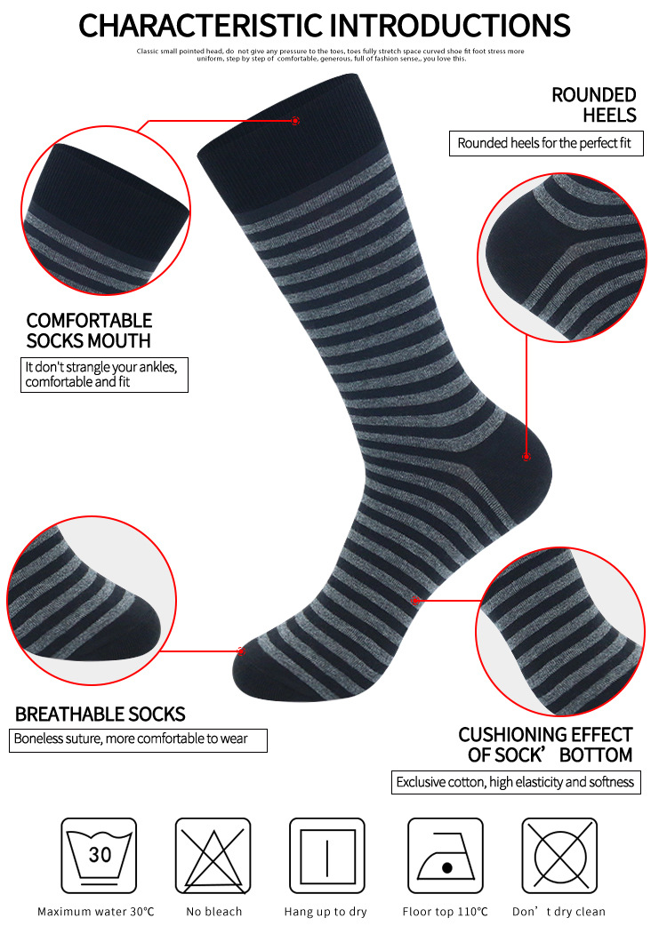 Men's Stockings Large Striped Solid Color Business Trend Autumn and Winter Men's Stockings_voghion.com