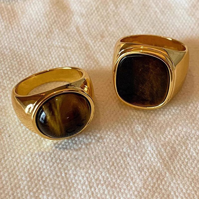 Hot Sales Foxanry Gold Color Tiger's Eye Rings For Women Couples Creative Personality Vintage Simple New Fashion Birthday Jewelry_voghion.com