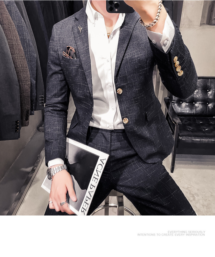 Men's Slim-Fit Suit - Two-Button Formal Blazer | Dark Pattern Business Suit + Pants_voghion.com