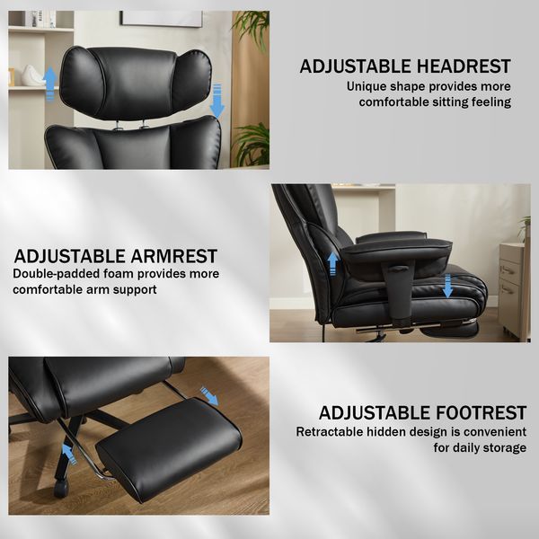 Office Chair With Foot Rest And Waist Lumber Support, Ergonomic Gaming Chair With Adjustable Height Headrest, High-Back Leather Reclining Chair For_voghion.com