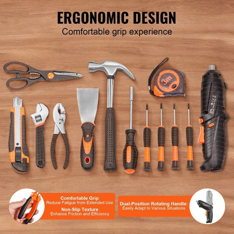 Tool Kit 96 Piece Household Hand Tool Set Cordless Screwdriver Tool Case_voghion.com