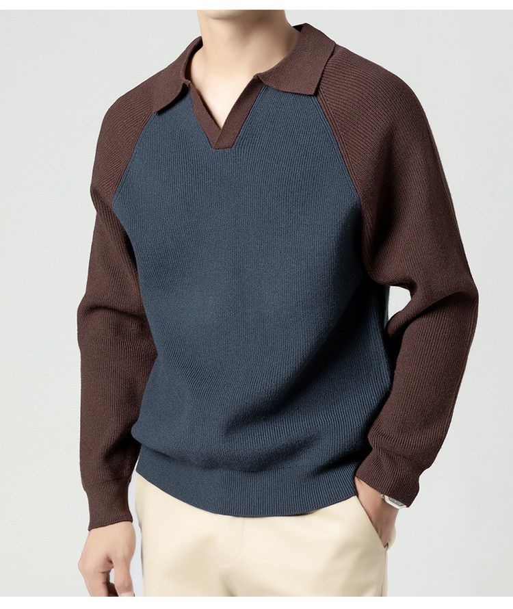 Men's Half-Zip Polo Collar Sweater – Autumn Casual Knit Top With Contrast Lapel (Dark Green/Ha Ching, Sizes M-XXXL, Standard Fit)_voghion.com