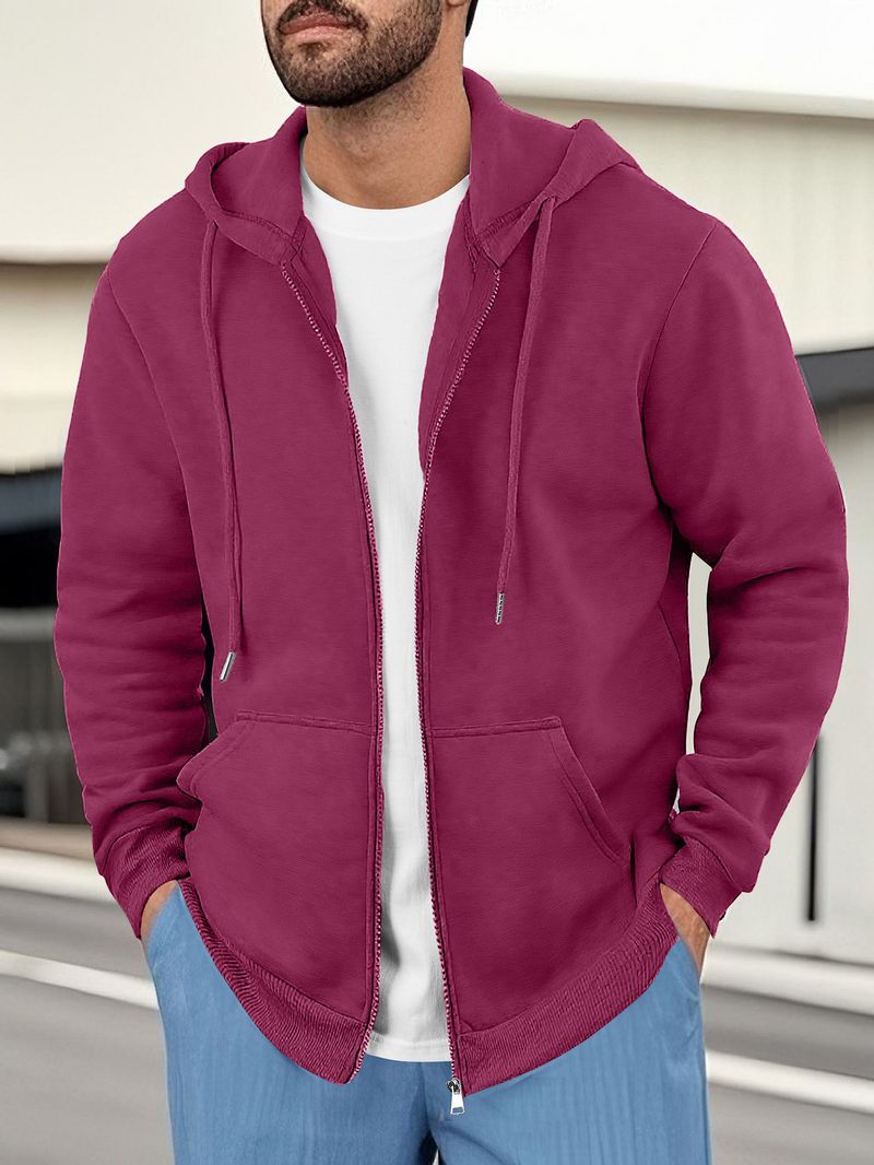 Herrenbekleidung Einfarbig Schweres Retro Frühling Herbst Winter Herren Fleece Top Jacke Einfarbig Reißverschluss Sweatshirt_voghion.com