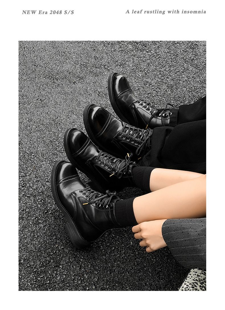 Botas cortas retro de tacón grueso para hombre, botas Martin francesas de suela gruesa con aumento de altura, estilo extranjero, para otoño_voghion.com