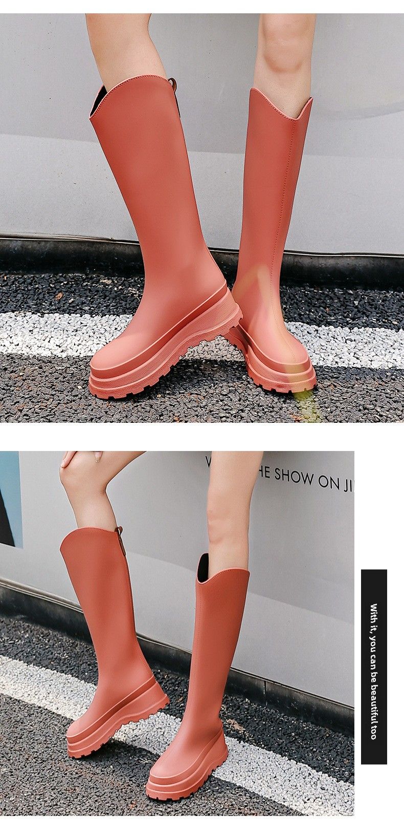 High tube rain shoes women wear thin fashion versatile non-slip waterproof rain boots wear-resistant thick-soled long tube rubber shoes_voghion.com