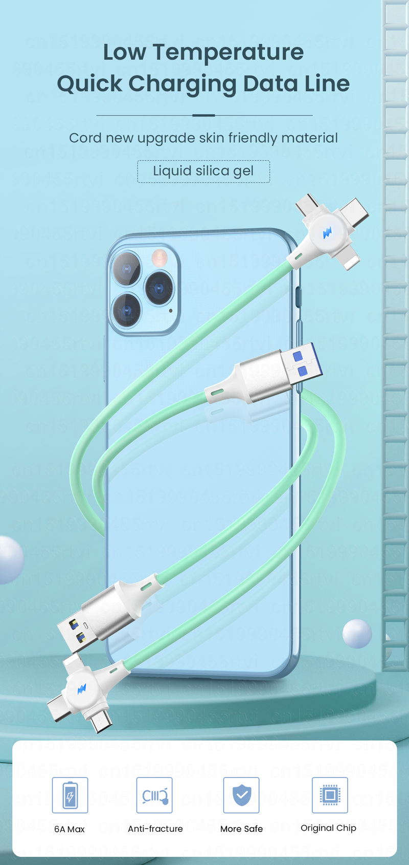 Fast 3in1 Charging USB Cable 6A 66W for Huawei Mate 40 Pro 5A Micro USB Type c 3in1 USB Charger Data Cable for_voghion.com