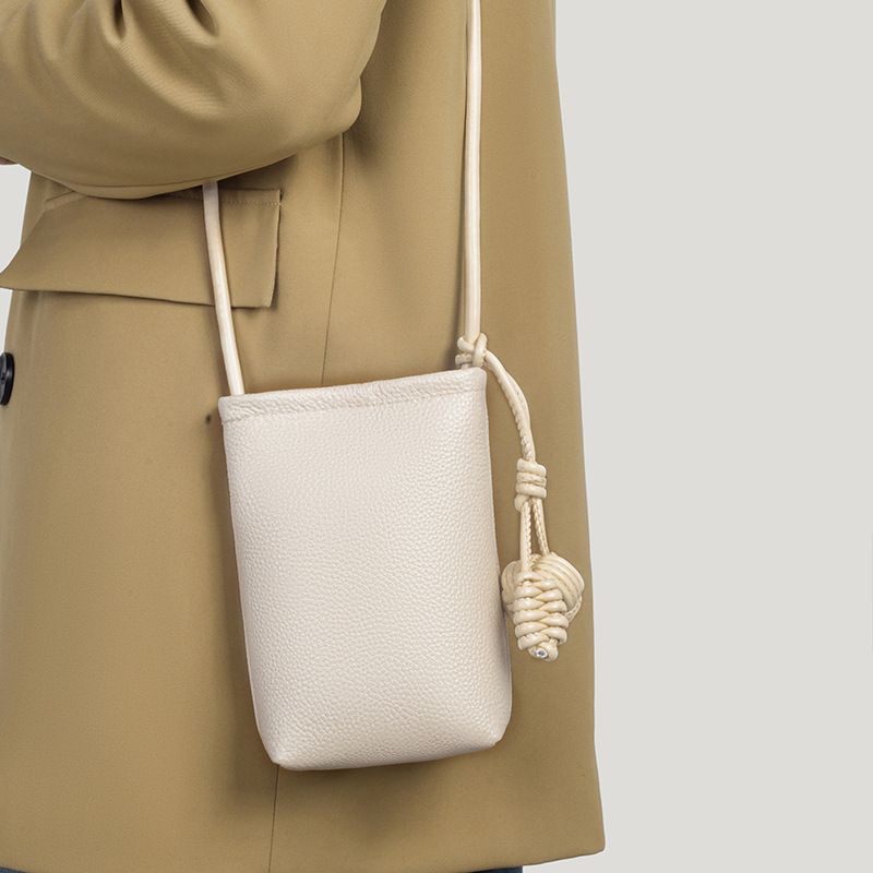 Borsa a tracolla piccola e versatile in vera pelle, con texture semplice, per telefono cellulare, per donna, fresca_voghion.com