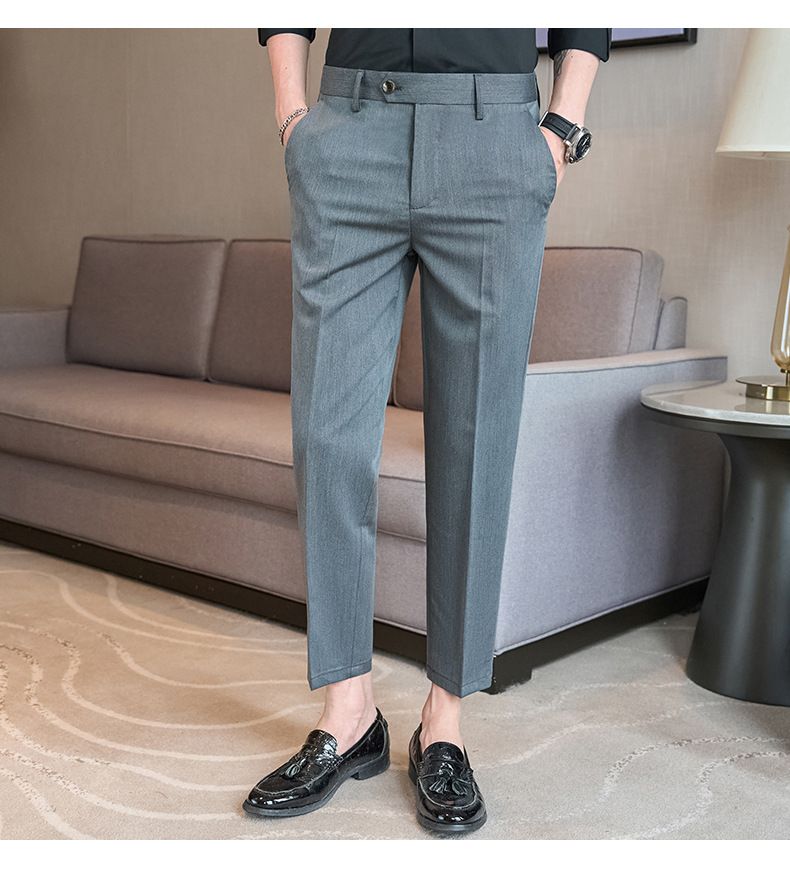 Summer new casual Korean version of youth simple nine-point slim-fitting small straight men's pants_voghion.com