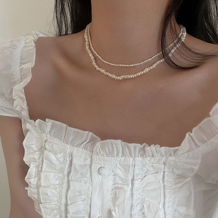 Collana con perle d'acqua dolce da donna, stile retrò francese, semplice, versatile, elegante, alla moda, con catena per clavicola_voghion.com