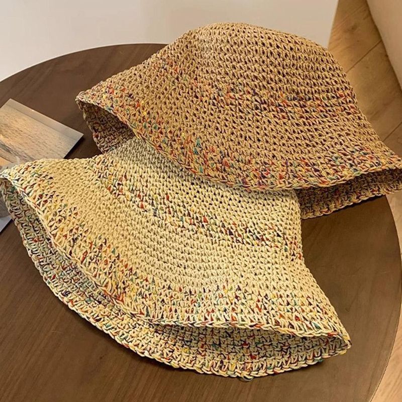Hot Sale Summer Straw Sun Hats for Women Showing Face Small Bucket Hat Large Brim Sunshade and Sunscreen Seaside Beach Cap Y4A5_voghion.com