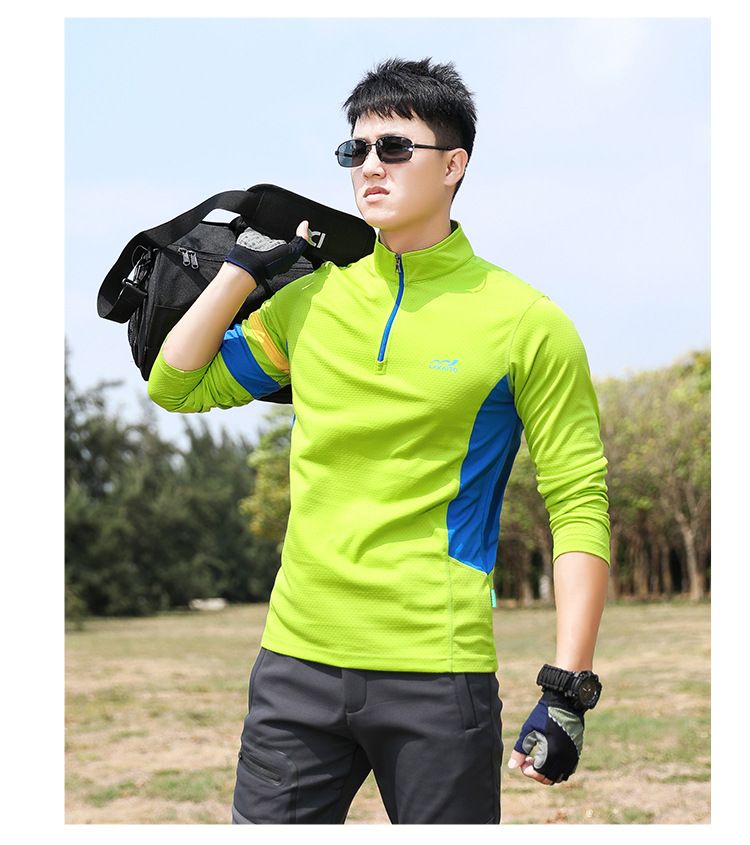 T-shirt d'extérieur à manches longues et col montant pour homme, évacuant l'humidité, respirant, élastique, idéal pour le sport et l'été_voghion.com