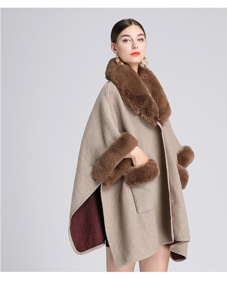 Damenkleeder Imitatioun Rex Kanéngchenpelzkragen Schal Mantel Grouss Gréisst locker Wollmantel Cardigan fir Fraen_voghion.com