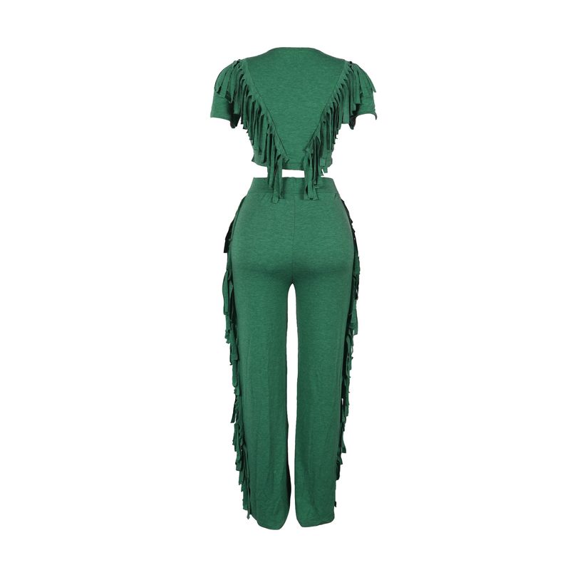 Vêtements pour femmes, ensemble deux pièces confortable et décontracté à pompons élastiques_voghion.com