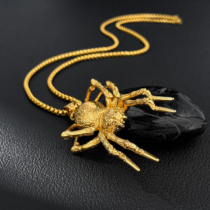Collana con ciondolo a forma di ragno in acciaio inossidabile in stile punk da uomo - Gioielli gotici hip hop per audaci dichiarazioni di moda. Ciondolo a forma di ragno in acciaio al titanio._voghion.com