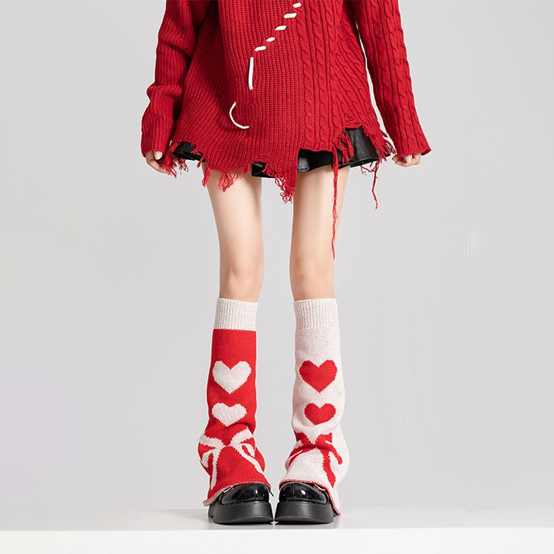 Chaussettes Red Heart pour l'hiver, chauffe-mollets en tricot chauds, élégantes et polyvalentes_voghion.com