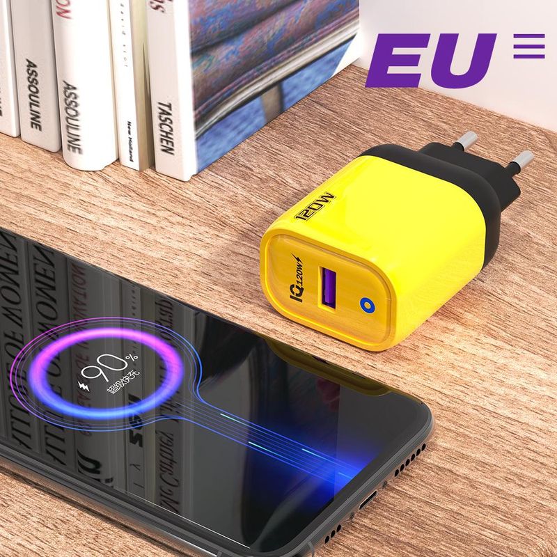 120W Charger Europe, America, Britain, Full Protocol Fast Charging Single USB Port Mobile Phone Charger Amber._voghion.com