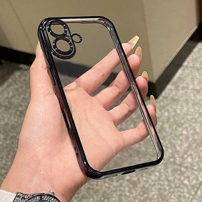 Fashion Simplicity Plating Frame Phone Case For IPhone 16 15 14 Pro Max Plus Shockproof Back Camera Screen Protector Film Cover_voghion.com