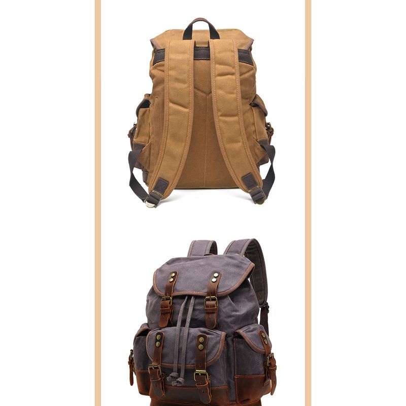 Mochila clásica de lona encerada al óleo resistente al agua, nueva bolsa de viaje para montañismo, mochila de gran capacidad_voghion.com