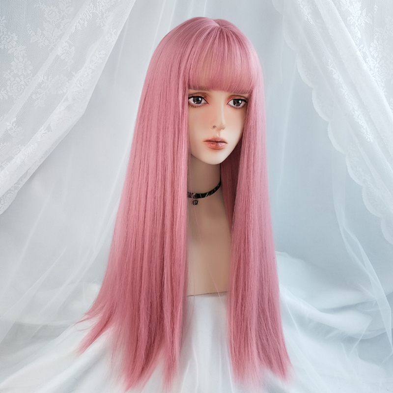 Kuum müük VICWIG Cosplay tukkidega sünteetilised sirged juuksed 24-tollised pikad kuumakindlad roosad parukad naistele_voghion.com