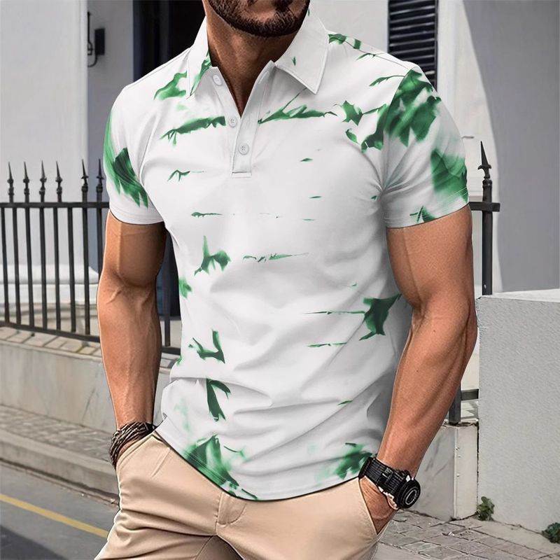 Polo casual a maniche corte da uomo, con colletto rovesciato, stile casual, da esterno, con stampa digitale, tendenza estiva 2025d_voghion.com