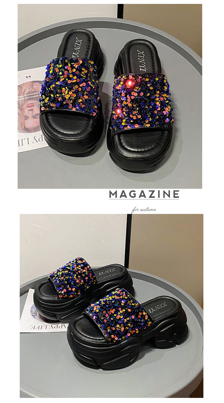 Shion Sandali e pantofole con suola spessa per le donne Capispalla Estate Nuove infradito con radice quadrata con paillettes Tutte le partite con tacco alto_voghion.com