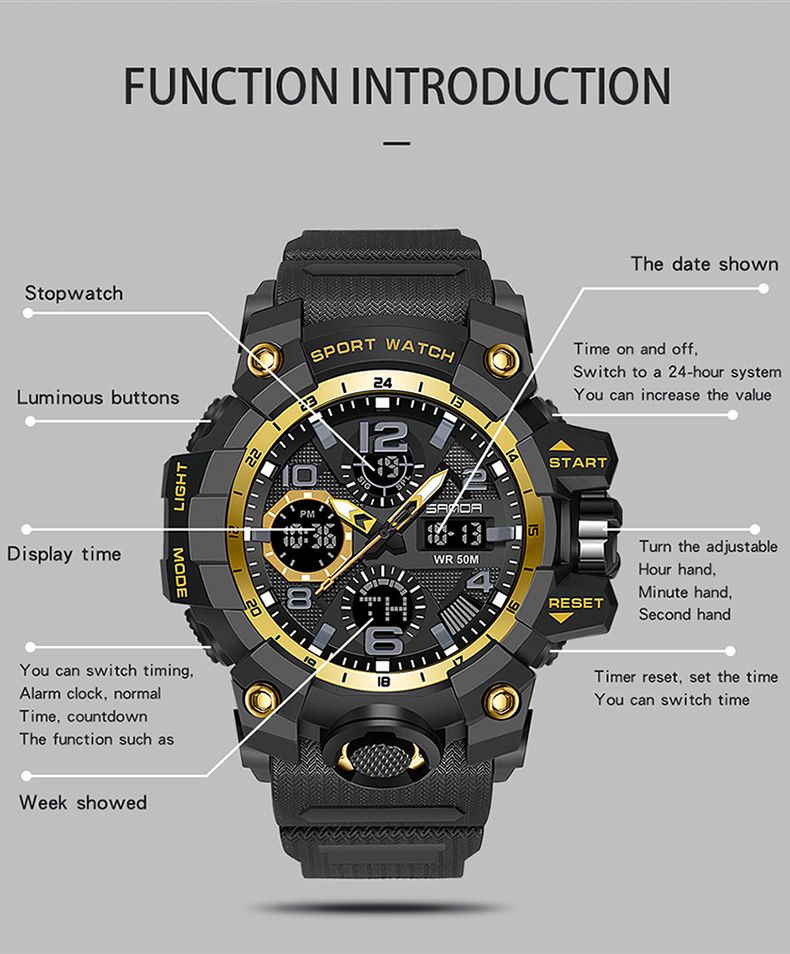 Unisex Digital Analog Sports Watch With Alarm, Dual Time & 50M Water Resistance - Glow-in-the-Dark Dial For Students & Outdoor Enthusiasts_voghion.com
