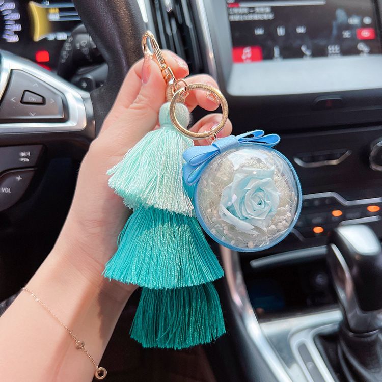 Creative Ice Silk Tassel Eternal Flower Gradient Color Internet Celebrity Car Keychain Cute Bag Pendant Gift_voghion.com