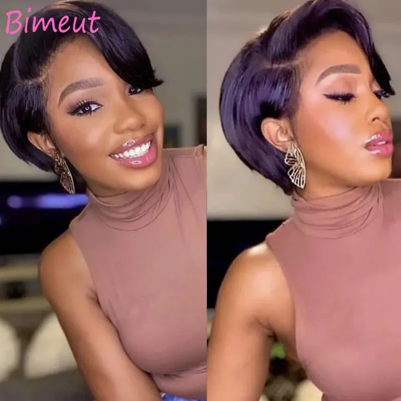 Pixie-leikattu aitohiusperuukki pitsiedestä, valmiiksi nypitty lyhyt bob-kuvio naisille_voghion.com