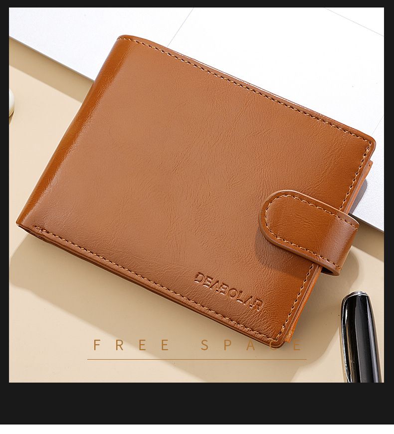 Wallet Short Horizontal Wallet Retro Men's Buckle Pu Money Clip Multi-function Men's Wallet Large Capacity_voghion.com
