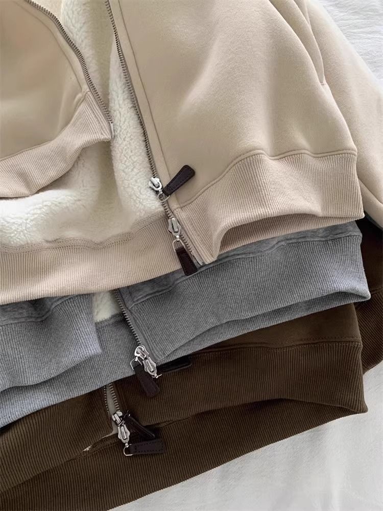 Winter Small Thickened Lamb Wool Sweatshirt Jacket For Women, Commuting Versatile Warm Casual Std Collar Zipper_voghion.com