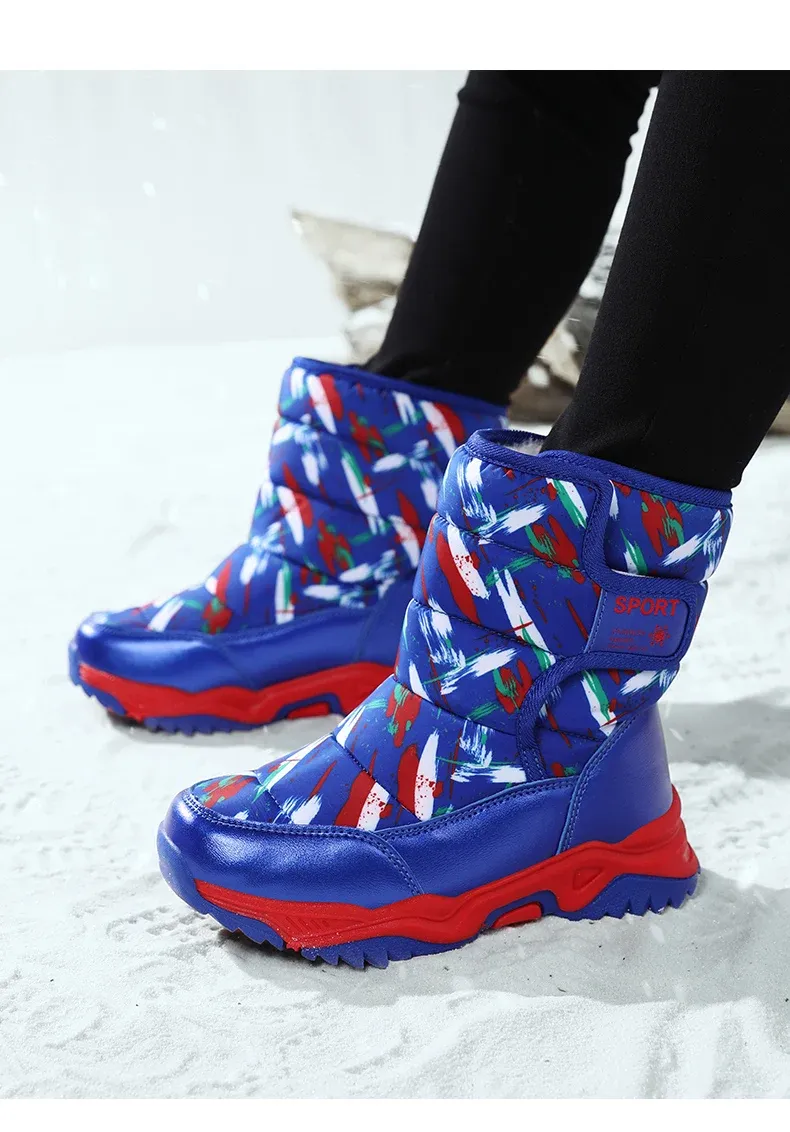 Novas botas de neve infantis cano alto plus Veet espessamento infantil botas meninas meninos antiderrapantes sapatos resistentes ao desgaste algodão infantil_voghion.com