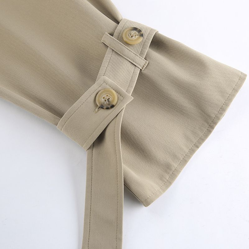 Women's Khaki Double-Breasted Trench Coat With Notched Lapel – Casual Blazer Jacket For Fall, Comfortable & Stylish_voghion.com