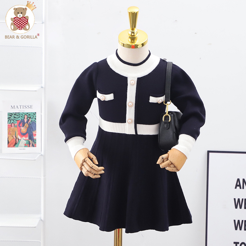 Duftender Pullover Kleines Mädchen 90-130 Koreanisches Prinzessin-Mädchen-Strickkleid mit Rundhalsausschnitt_voghion.com