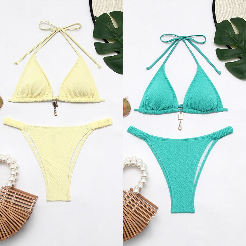GraceChic GraceChic European And American New Style Swimsuit For Women, High-End Solid Color Sexy Halter Bikini, Hollow Out Set, Beach_voghion.com
