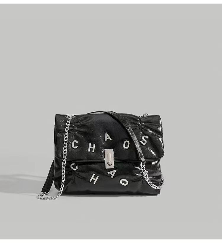 Borsa a tracolla, nuovo modello sul mercato, borsa a tracolla con catena di grande capacità, superficie morbida, strass, lettere testurizzate di alta qualità, economica e pratica_voghion.com