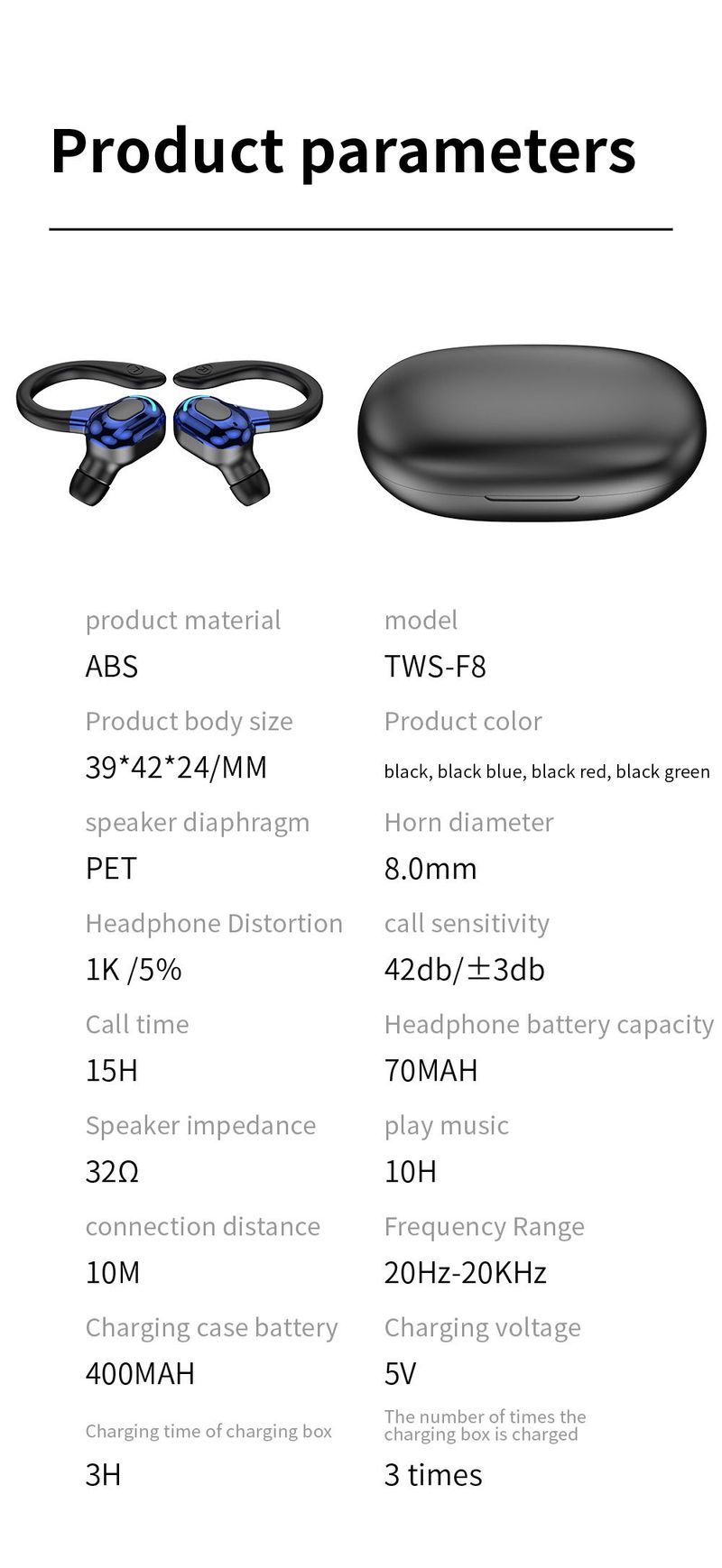 Nove TWS-F8 Bluetooth slušalice s dva uha, bežične slušalice s kukom za uši, digitalni zaslon, dugotrajne sportske i vanjske prijenosne slušalice_voghion.com