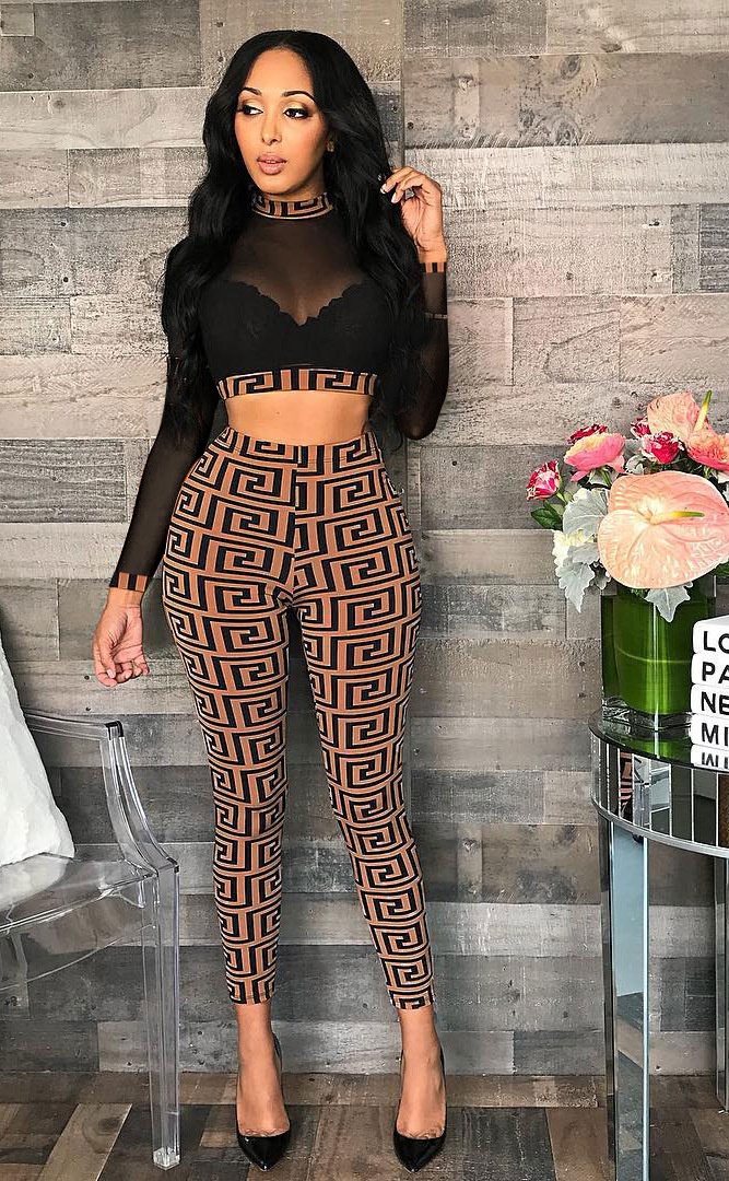 S3439 Autumn and Winter Women's Sexy Mesh Pencil Pants Nightclub Set_voghion.com