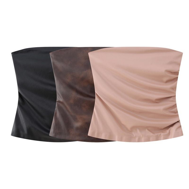 Camicetta arricciata con top a tubino in pelle lavata, nuova moda donna autunno 2023_voghion.com