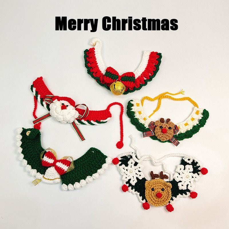 Bavoir de Noël pour chien, écharpe tricotée, élan, vieil homme, bavoir fait à la main pour chat_voghion.com