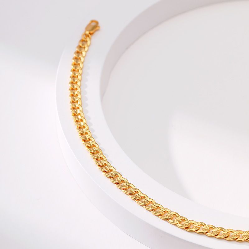 Braccialetto alla moda OL in stile neutro, semplice, placcato in oro, con catena piatta in metallo color rame francese_voghion.com