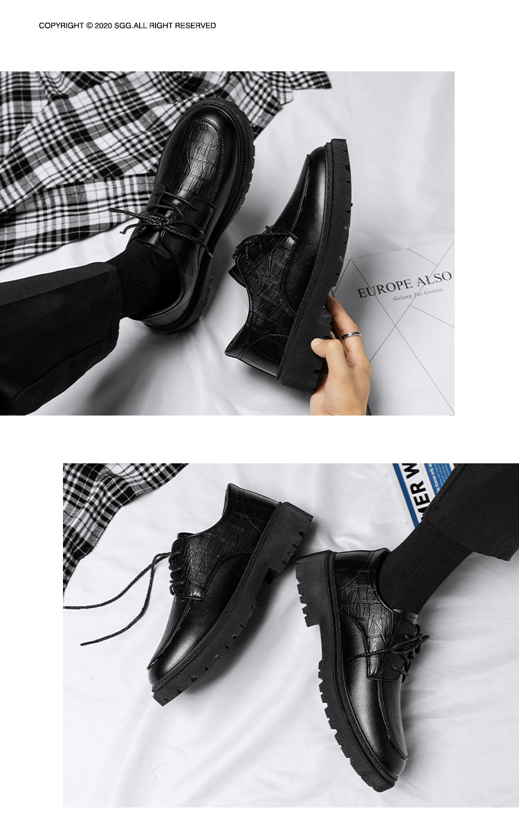 Men Shoes Anti-Slip Low Top Lace-Up Fashion Classic Brogue Patent Leather Breathable Casual Shoes_voghion.com