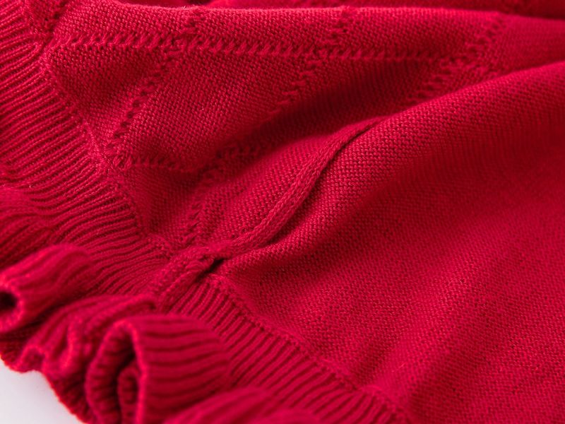 Cardigan in maglia con scollo a balze per bambine – Elegante top con scollo rotondo per primavera e autunno (3T-L, bianco/blu navy/rosso, morbido misto cotone per l'uso quotidiano)_voghion.com