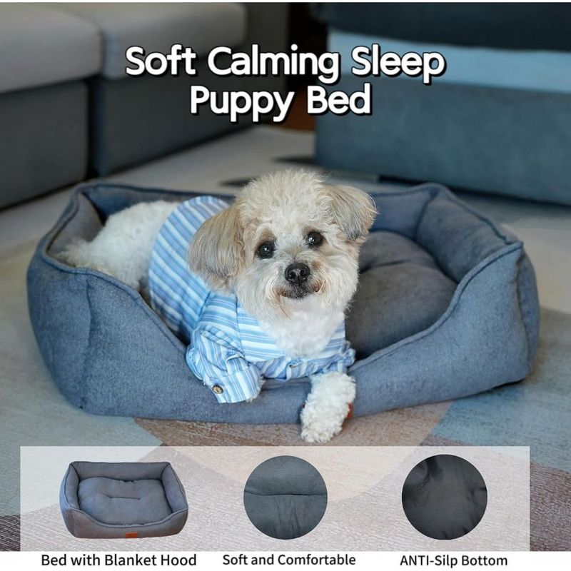 Dog Bed Washable Medium Dog Cat Sofa Bed Super Soft Rectangular Cuddle Pet Bed With Non-Slip Fluffy Bottom, Gift_voghion.com