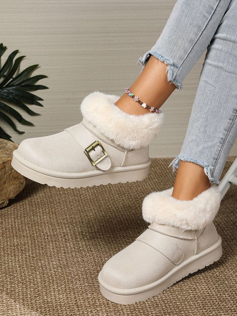 SHLIANG Stivali da neve invernali da donna con fibbia in pelle scamosciata, caldi e spessi, in peluche, con suola spessa, antiscivolo, con plateau, in cotone X0058_voghion.com